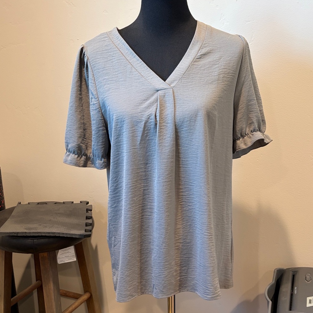 Elegant Gray V-Neck Blouse